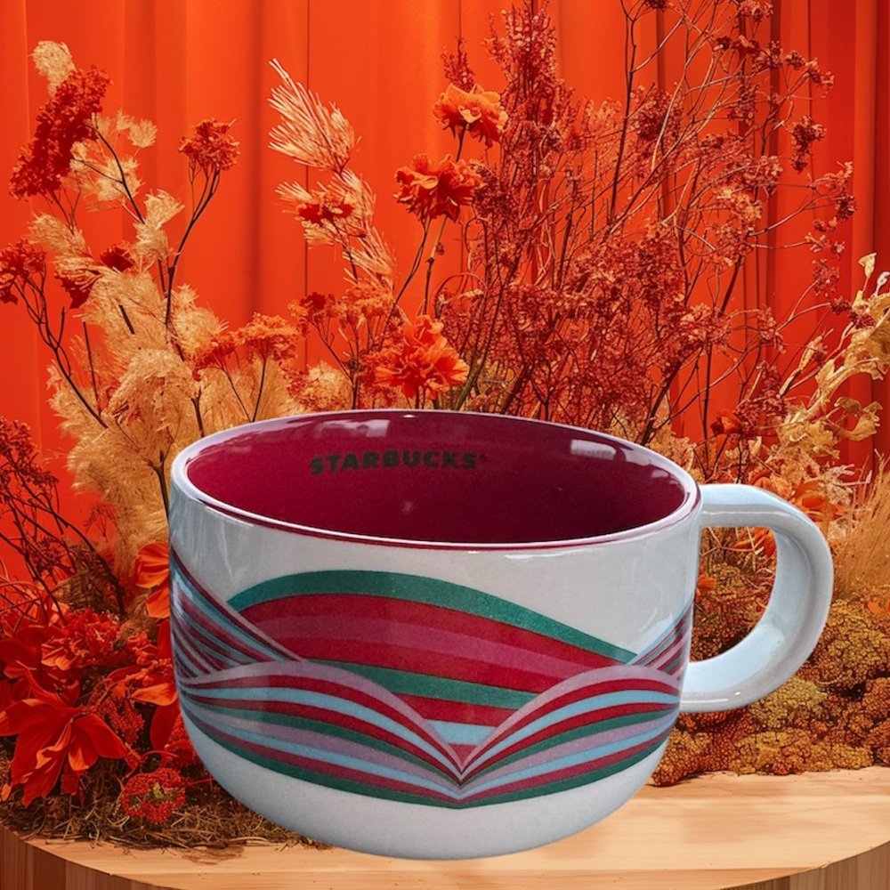 New Starbucks Red White Wave Ceramic Big Mug